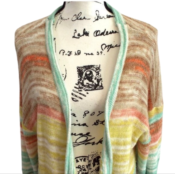 Soft Surroundings Juniper Open Front Cardigan Sweater Aqua Multi Stripe Size XL - Picture 3 of 8
